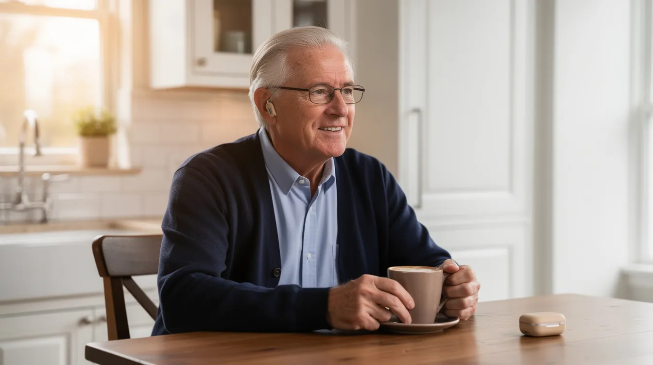 Person enjoying morning coffee with Silverlinq at home